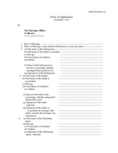 Hindu Marriage Act  Form of Application