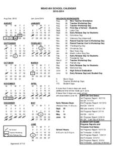 MSAD #54 SCHOOL CALENDAR[removed]Aug-Dec[removed]AUGUST M T