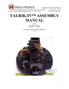 MEKATRONIX  TALRIK-IV Assembly Manual Design & Manufacture of Intelligent Machines and Robots Technical questions [removed]
