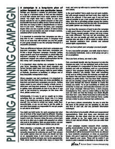 PLANNING A WINNING CAMPAIGN  A campaign is a long-term plan of action focused on one particular issue.  Perhaps you discover a monkey on permanent display