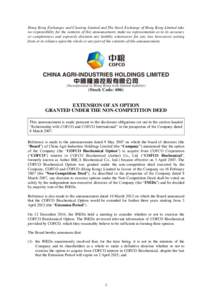 Hong Kong Exchanges and Clearing Limited and The Stock Exchange of Hong Kong Limited take no responsibility for the contents of this announcement, make no representation as to its accuracy or completeness and expressly d