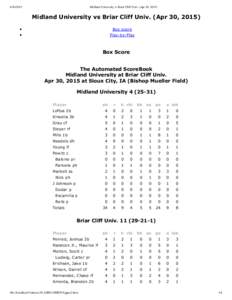 Midland University vs Briar Cliff Univ. (Apr 30, 2015) Midland University vs Briar Cliff Univ. (Apr 30, 2015) Box score