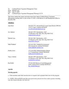 To: Carlsbad Project Vegetation Management Team From: Marsha Carra Date: June 23, 2010 Re: Carlsbad Project Vegetation Management Meeting[removed]