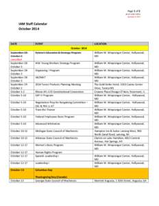 Page 1 of 2 As of 2-OCT-2014 Updates in RED IAM Staff Calendar October 2014