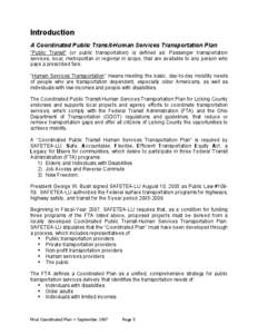 Safe /  Accountable /  Flexible /  Efficient Transportation Equity Act: A Legacy for Users / United States / Transportation Equity Act for the 21st Century / Federal Transit Administration / Transportation in the United States / Transportation planning / United We Ride / Massachusetts Department of Transportation / Transport / Public transportation in the United States / 109th United States Congress