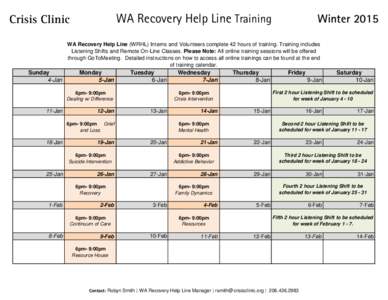 WA Recovery Help Line Training  Crisis Clinic Winter 2015