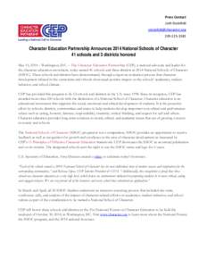 Press Contact Josh Steinfeld [removed[removed]Character Education Partnership Announces 2014 National Schools of Character