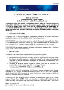 [removed]COMMON SECURITY AND DEFENCE POLICY EUCAP NESTOR (Regional Maritime Capacity Building for the Horn of Africa and the Western Indian Ocean)