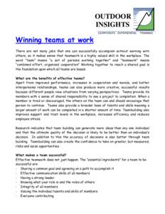 OUTDOOR INSIGHTS Winning teams at work CORPORATE EXPERIENTIAL