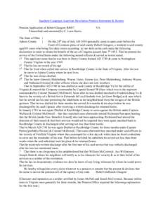 Southern Campaign American Revolution Pension Statements & Rosters Pension Application of Robert Glasgow R4057 Transcribed and annotated by C. Leon Harris. VA