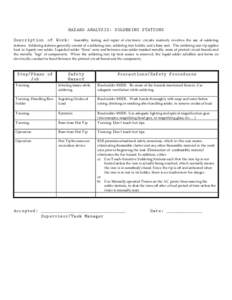 HAZARD ANALYSIS: SOLDERING STATIONS Description of Work: Assembly, testing and repair of electronic circuits routinely involves the use of soldering stations. Soldering stations generally consist of a soldering iron, sol