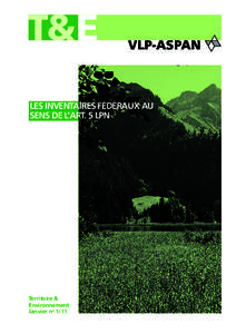LES INVENTAIRES FÉDÉRAUX AU SENS DE L’ART. 5 LPN Territoire & Environnement Janvier no 1/11