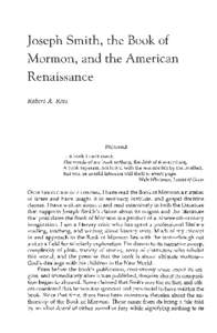 Joseph Smith, the Book of Mormon, and the American Renaissance Robert A. Rees  PREAMBLE