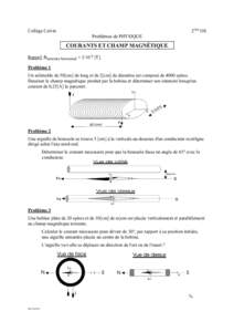 2ème OS  Collège Calvin Problèmes de PHYSIQUE  COURANTS ET CHAMP MAGNÉTIQUE