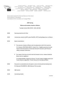 Directorate-General for External Policies of the Union Directorate for Committees Secretariat of the Committee on Foreign Affairs AFET hearing Political and economic situation in Belarus Tuesday 1st April 2014, 09:00 - 1