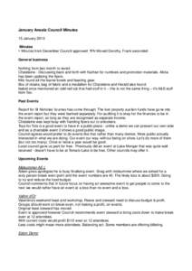 January Aneala Council Minutes 15 January 2015 Minutes • Minutes from December Council approved: Y/N Moved Dorothy, Frank seconded General business