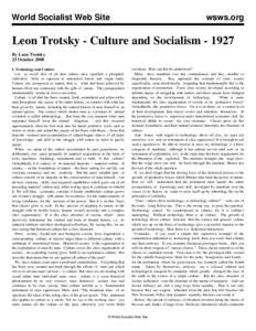 World Socialist Web Site  wsws.org Leon Trotsky - Culture and Socialism[removed]By Leon Trotsky