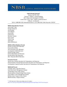 National Biodefense Science Board (NBSB) Public Meeting Summary - April 29, 3014