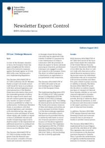 Newsletter Export Control BAFA‘s Information Service Edition August 2012 EU Law / Embargo Measures Syria