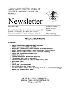 ASSOCIATION FOR THE STUDY OF MODERN AND CONTEMPORARY FRANCE Newsletter December 2009