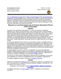 Public economics / National Institute of Justice / United States Department of Justice / Funding Opportunity Announcement / Federal grants in the United States / Office of Justice Programs / Grant / Economic policy / Justice / Federal assistance in the United States / Public finance / Grants