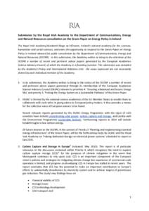 Submission by the Royal Irish Academy to the Department of Communications, Energy and Natural Resources consultation on the Green Paper on Energy Policy in Ireland The Royal Irish Academy/Acadamh Ríoga na hÉireann, Ire