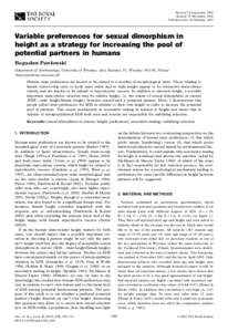 Received 18 September 2002 Accepted 27 November 2002 Published online 20 February 2003 Variable preferences for sexual dimorphism in height as a strategy for increasing the pool of