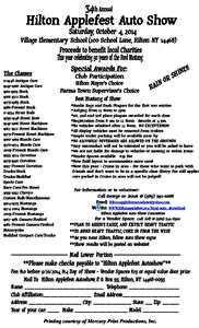 34th Annual  Hilton Applefest Auto Show Saturday, October 4, 2014  Village Elementary School (100 School Lane, Hilton NY 14468)