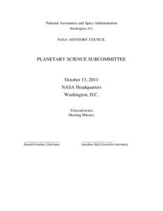 National Aeronautics and Space Administration Washington, D.C. NASA ADVISORY COUNCIL  PLANETARY SCIENCE SUBCOMMITTEE