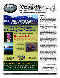 Newsletter  SPRING 2013 P.O. Box 787, Summerland, B.C. V0H 1Z0 Phone: [removed] • Email: [removed]