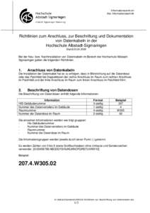 Informationszentrum Abt. Informationstechnik Richtlinien zum Anschluss, zur Beschriftung und Dokumentation von Datenkabeln in der Hochschule Albstadt-Sigmaringen