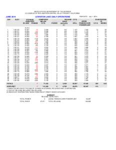 UNITED STATES DEPARTMENT OF THE INTERIOR U.S. BUREAU OF RECLAMATION-CENTRAL VALLEY PROJECT-CALIFORNIA JUNE 2014 DAY