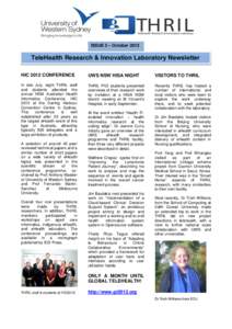 ISSUE 5 – OctoberTeleHealth Research & Innovation Laboratory Newsletter HIC 2012 CONFERENCE  UWS NSW HISA NIGHT