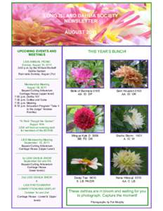 LONG ISLAND DAHLIA SOCIETY NEWSLETTER AUGUST 2011 UPCOMING EVENTS AND MEETINGS