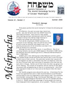 hxpsm Quarterly Publication of The Jewish Genealogy Society of Greater Washington