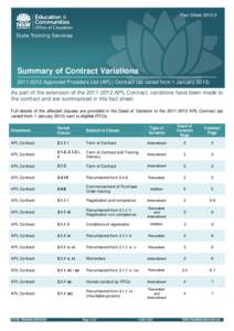 Fact Sheet[removed]Fact Sheet X.X Summary of Contract Variations[removed]Approved Providers List (APL) Contract (as varied from 1 January 2013)