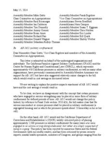 May 15, 2014 Assembly Member Mike Gatto Assembly Member Frank Bigelow Chair Committee on Appropriations Vice Chair Committee on Appropriations Assembly Member Raul Bocanegra