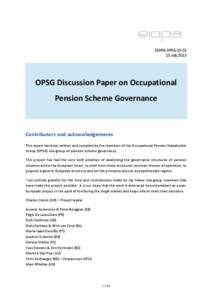 OPSG Discussion Paper on Pension scheme Governance