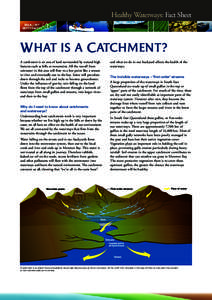 Healthy Waterways: Fact Sheet  WHAT IS A CATCHMENT? A catchment is an area of land surrounded by natural high features such as hills or mountains. All the runoff from rainwater in this area will flow to a low point like 