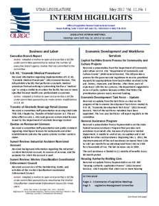 UTAH LEGISLATURE  May 2012 Vol. 12, No. 1 INTERIM HIGHLIGHTS Office of Legislative Research and General Counsel