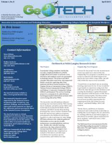 Volume 1, No. 8  April 2014 A Monthly Newsletter of the National Geospatial Technology