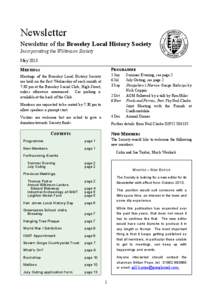Newsletter Newsletter of the Broseley Local History Society Incorporating the Wilkinson Society May 2013 MEETINGS