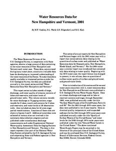 Water Resources Data for New Hampshire and Vermont, 2001 By M.F. Coakley, S.L. Ward, G.S. Hilgendorf, and R.G. Kiah INTRODUCTION The Water Resources Division of the