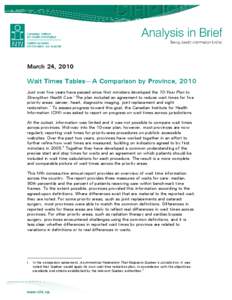 March 24, 2010  Wait Times Tables—A Comparison by Province, 2010 Just over five years have passed since first ministers developed the 10-Year Plan to Strengthen Health Care.i The plan included an agreement to reduce wa