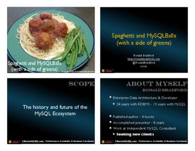 Spaghetti and MySQLBalls (with a side of greens) Spaghetti and MySQLBalls (with a side of greens)  Ronald Bradford