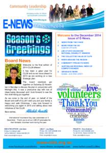 Welcome to the December 2014 issue of E-News. Board News Welcome to the final edition of 2014 CLLM eNews!