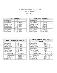 Central Kitsap Junior High School Bell Schedules[removed]DAILY SCHEDULE Warning Bell 7:20