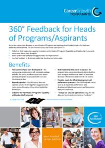 360° Feedback for Heads of Programs/Aspirants An on-line survey tool designed to assist Heads of Programs and aspiring school leaders to plan for their own leadership development. The 360 feedback survey will enable par