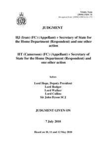 Immigration law / Well-Founded Fear / Convention Relating to the Status of Refugees / HJ and HT v Home Secretary / Refugee / Right of asylum / Law / Case law