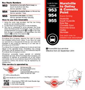 Bus Route Numbers  953 Hurstville to Connells Point (loop) via South Hurstville & Kyle Bay.